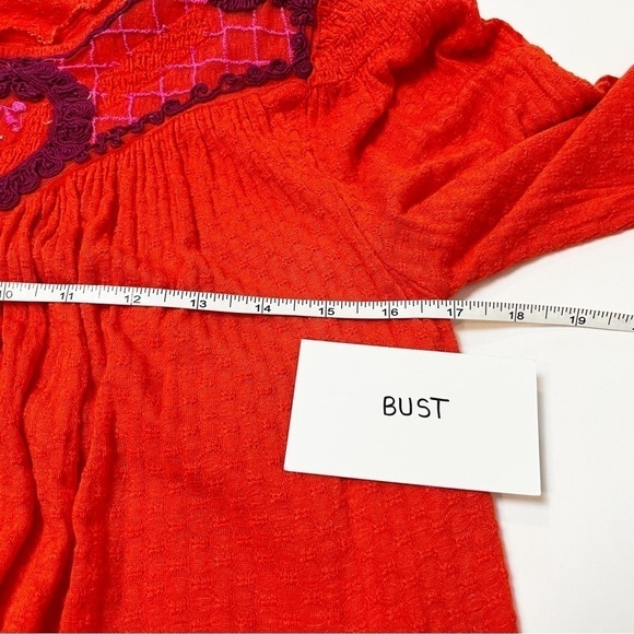 Free People Begonia Top red embroidered flowy boho blouse long sleeve bohemian - Picture 7 of 12